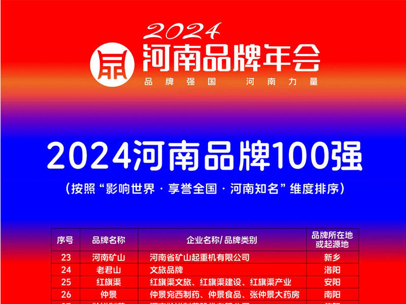 穩(wěn)居百強(qiáng)，行業(yè)引 領(lǐng)｜河南礦山榮登“河南品牌100強(qiáng)”榜單